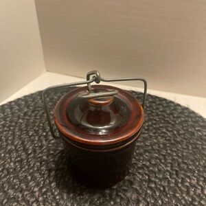 Antique Brown stoneware crock butter/sour dough starter Jar metal Swing-Top Lid